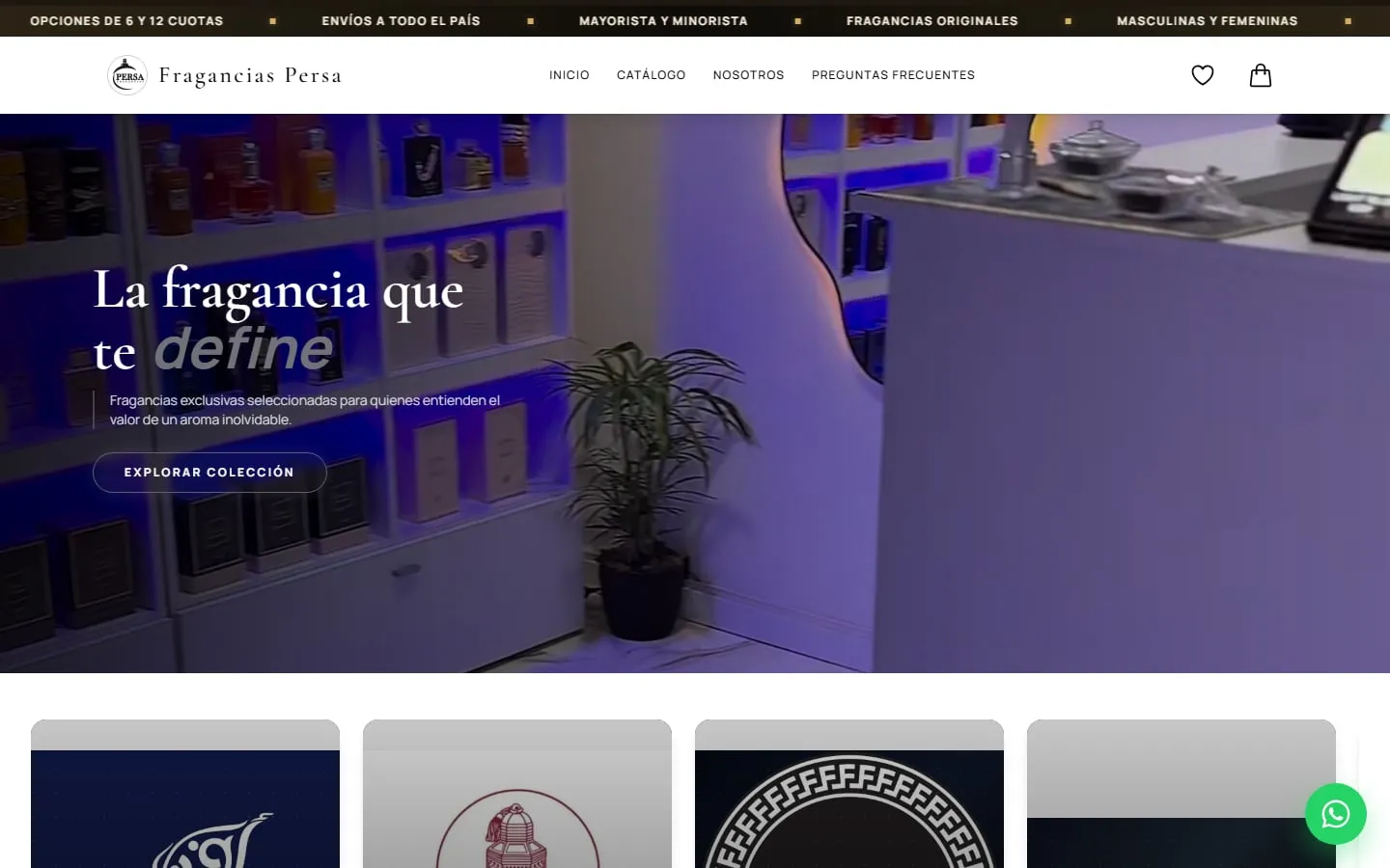 Página de inicio de Fragancias Persa con el título "La fragancia que te define".